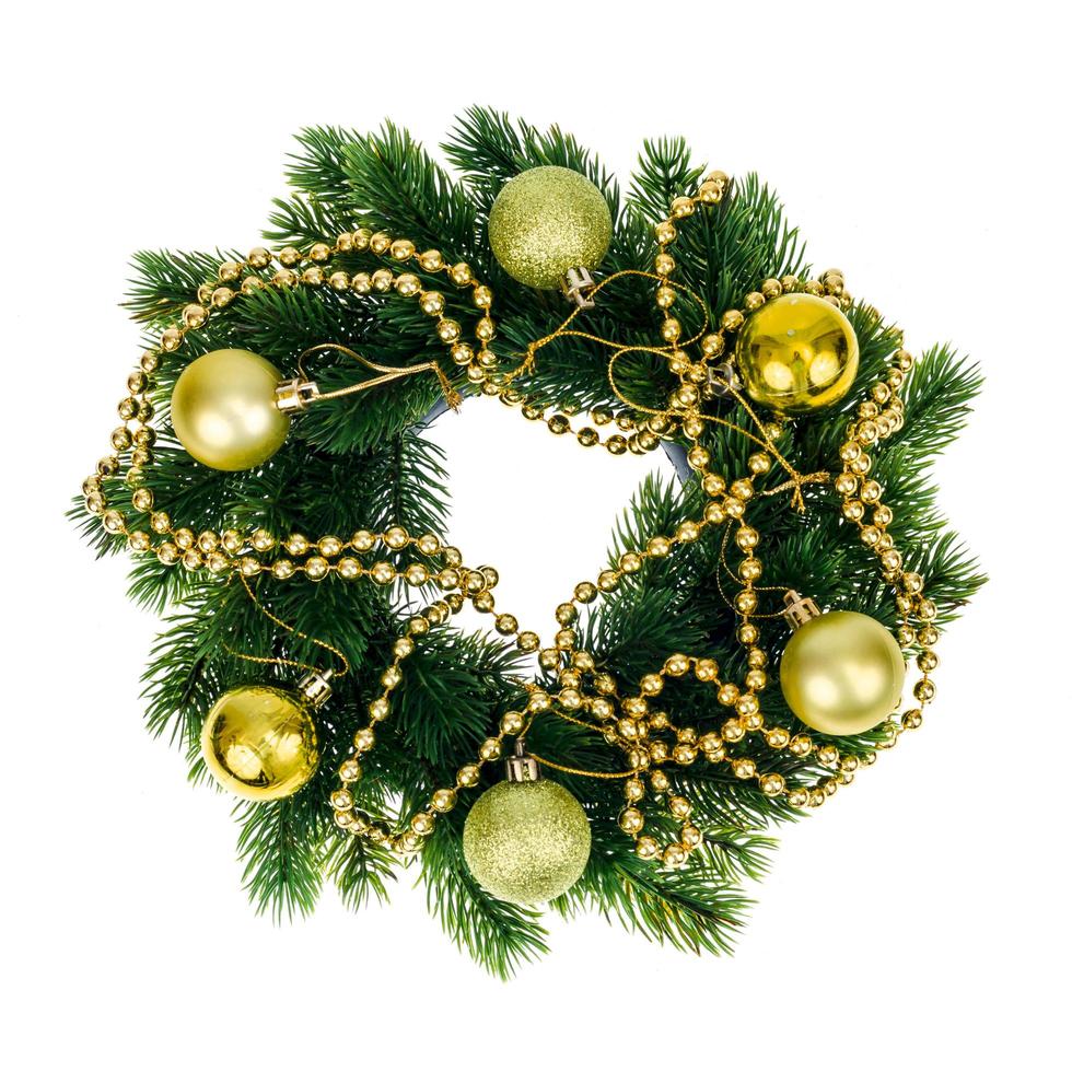 Christmas wreath with gold ornaments. Studio Photo. photo