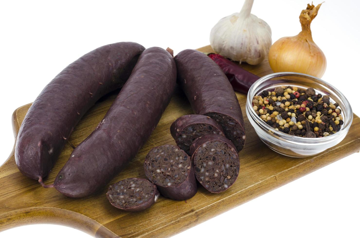 Polish and German black pudding. Studio Photo