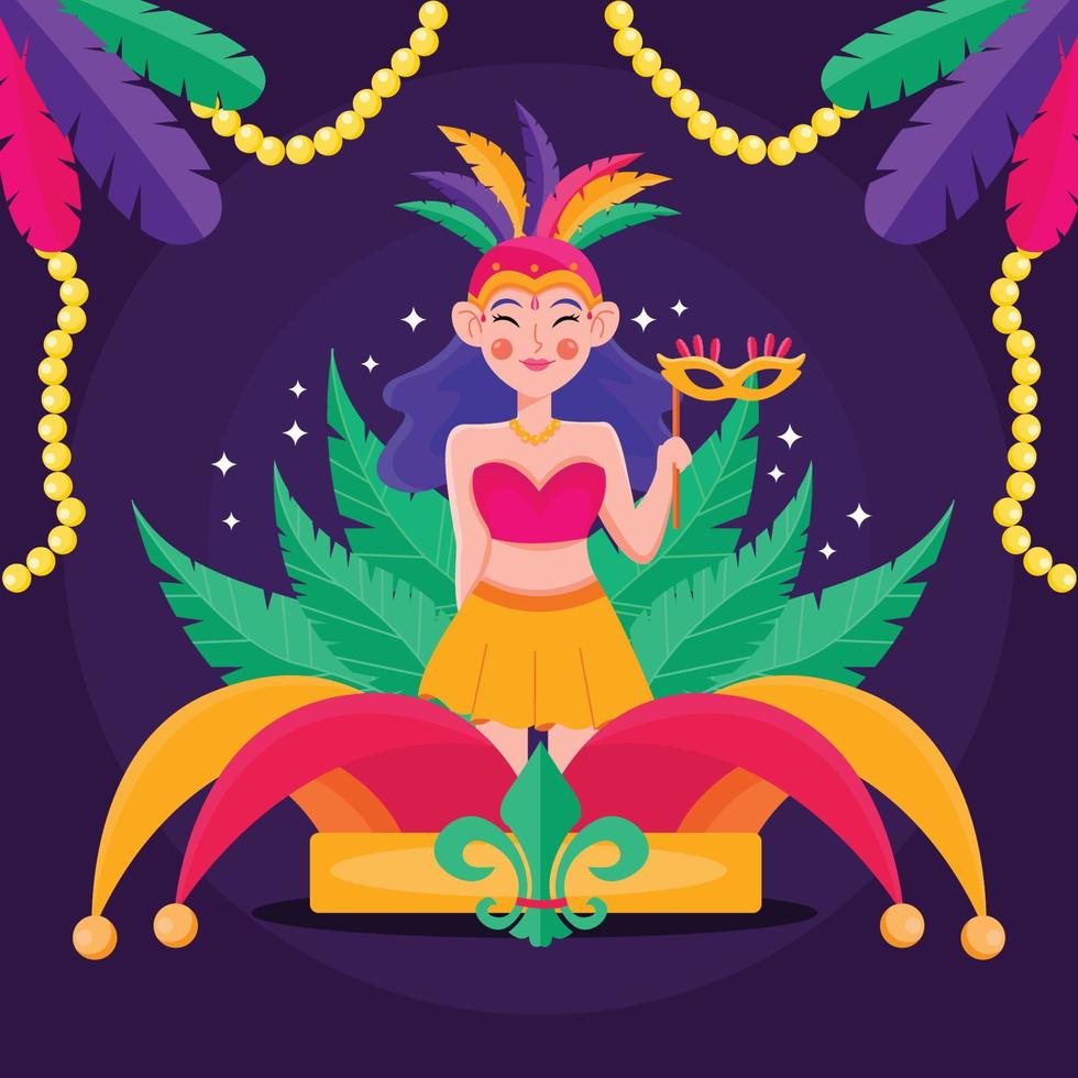 Woman Dancing During Mardi Gras Celebration vector