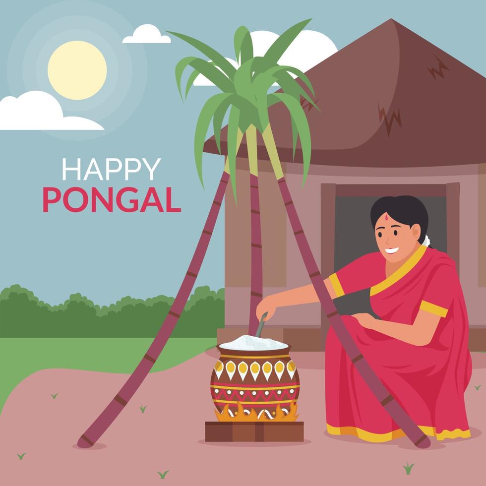 mujer cocinera para el festival pongal vector