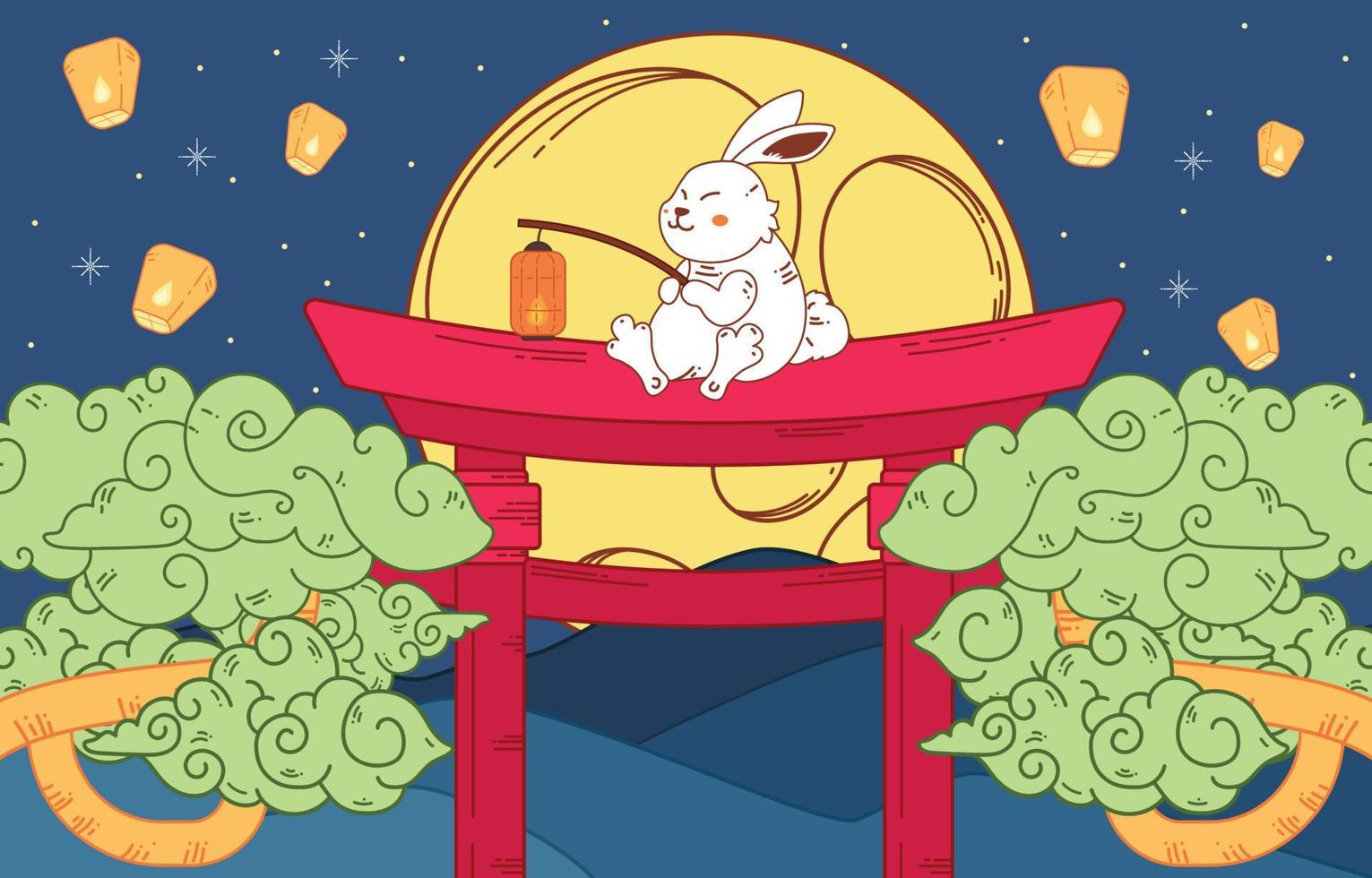 Rabbit Holds a Lantern in Mid Autumn Festival vector