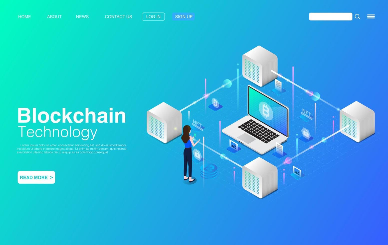 Blockchain Technology Concept. Background Landing Page Template. Vector EPS 10