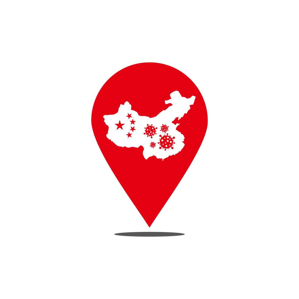 resumen china mapa pin ubicación virus epidemia símbolo vector