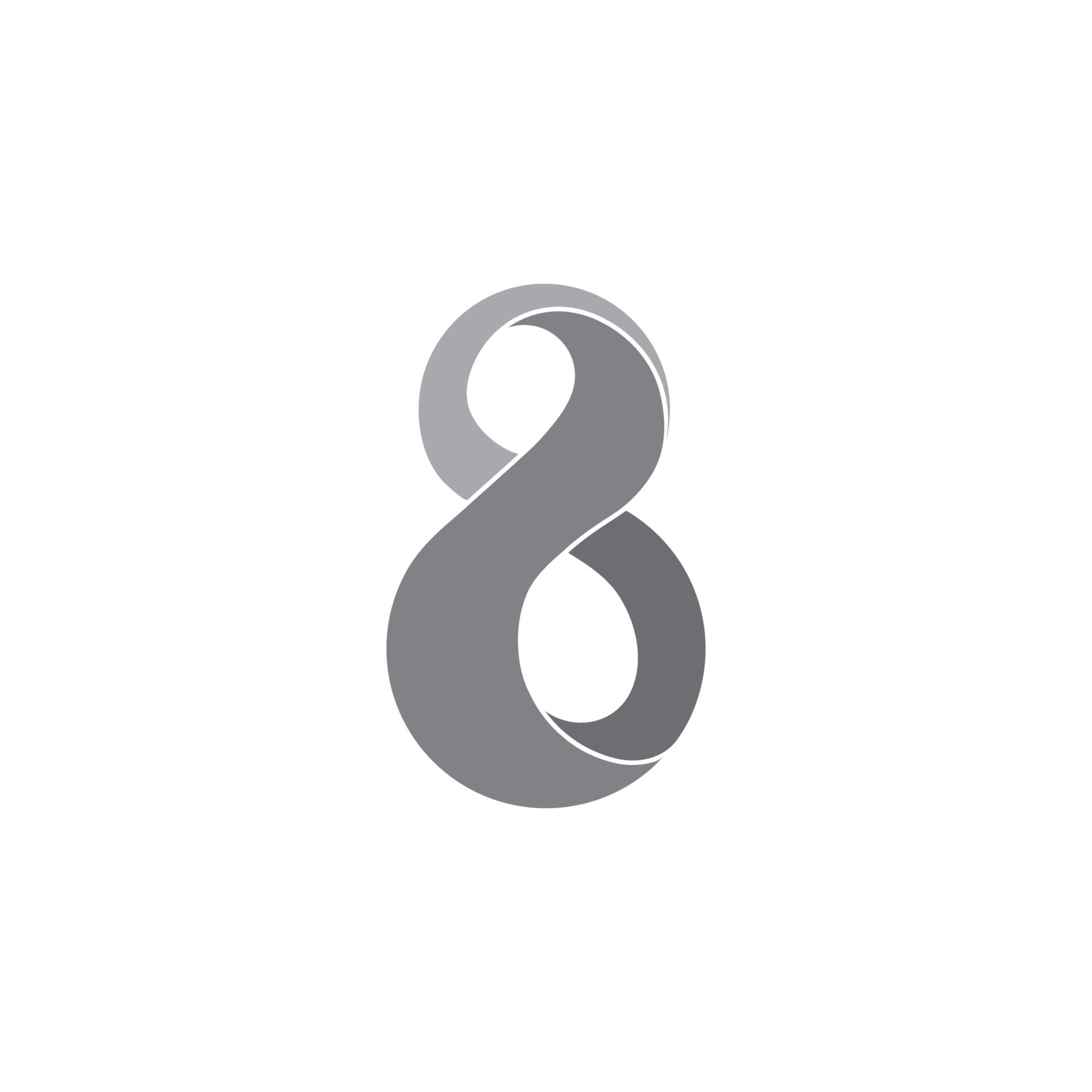 Monogram number 8 logo 3d metallic effect, silver stripes from