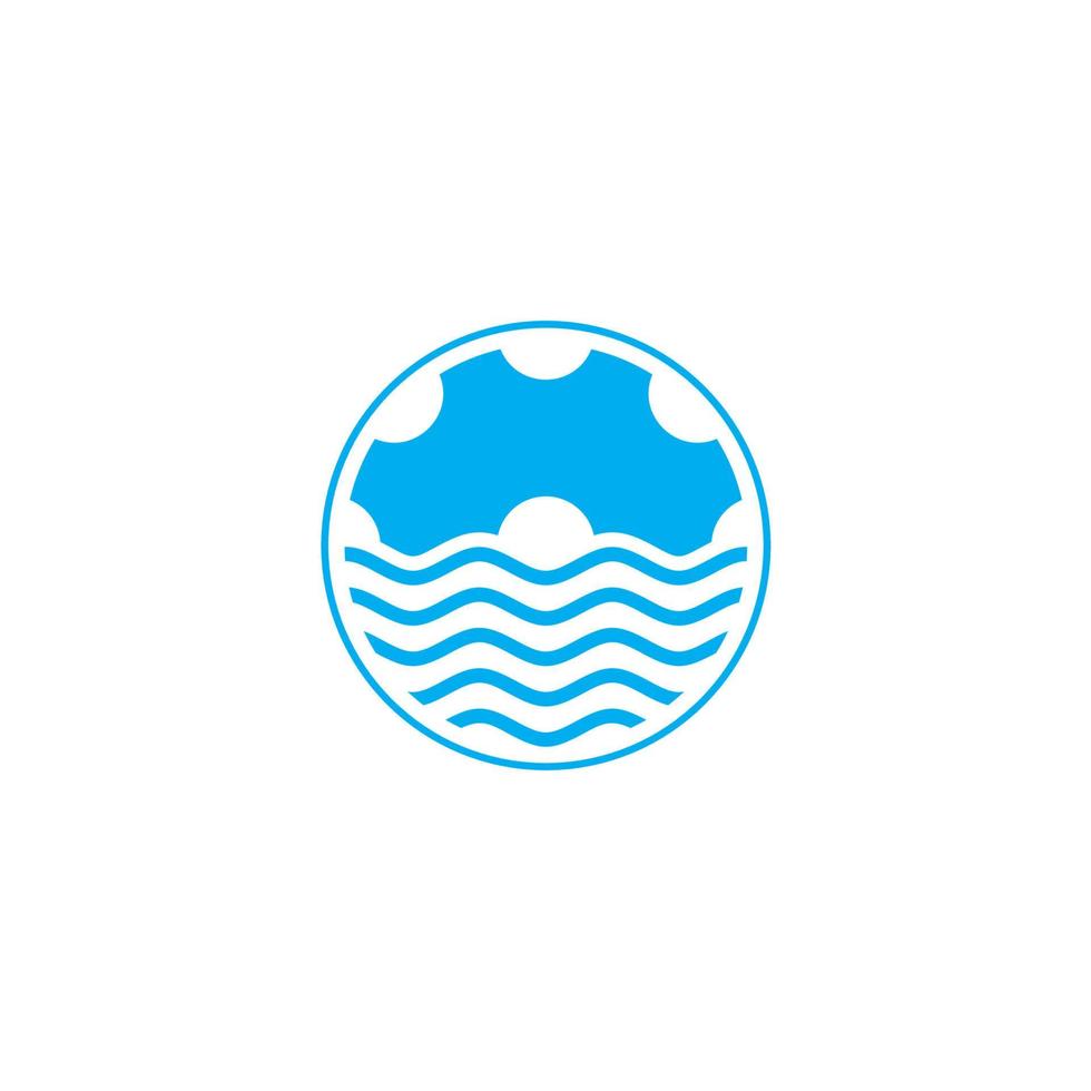 cog machine symbol, ocean water wave design logo vector