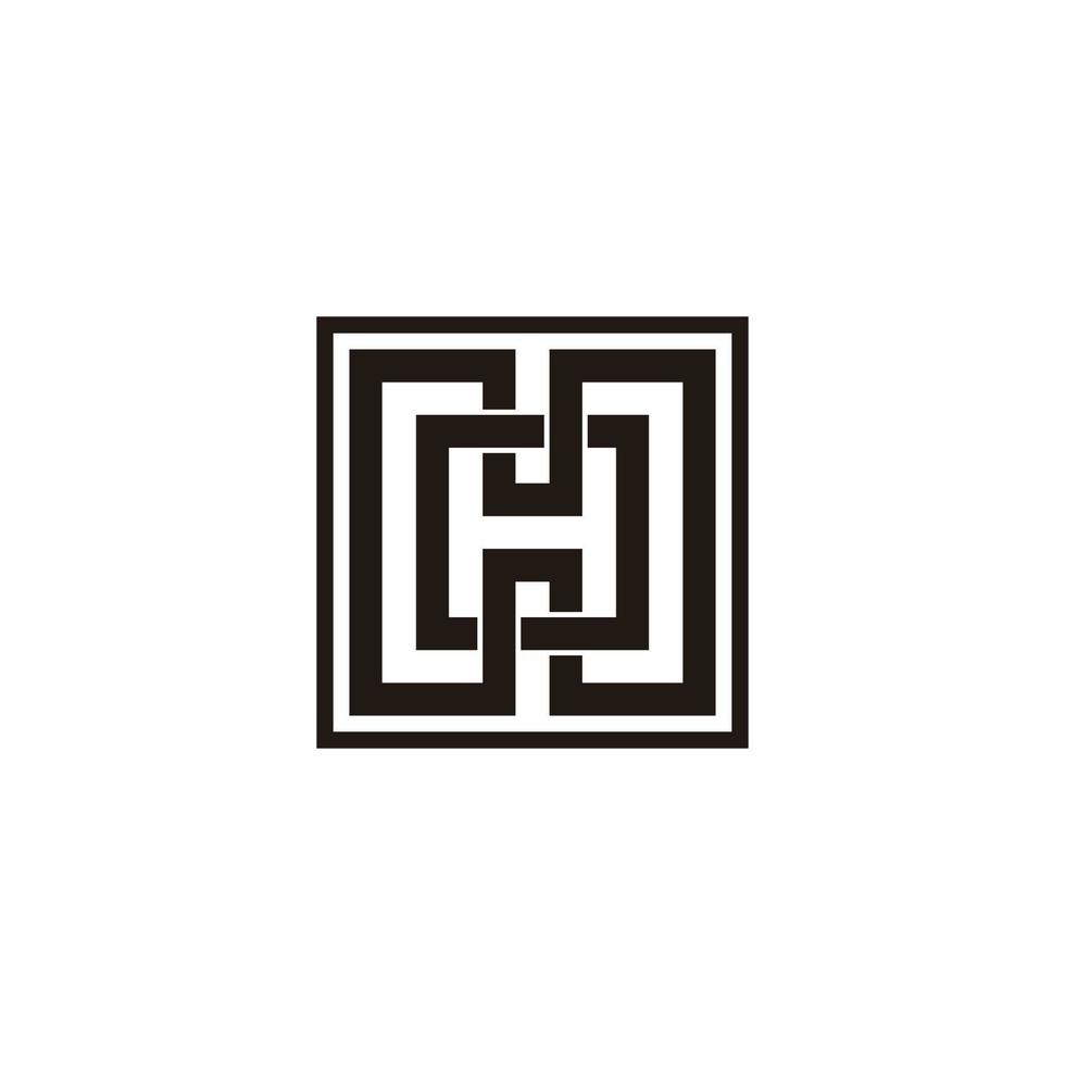 letter hh simple linked maze geometric line logo vector