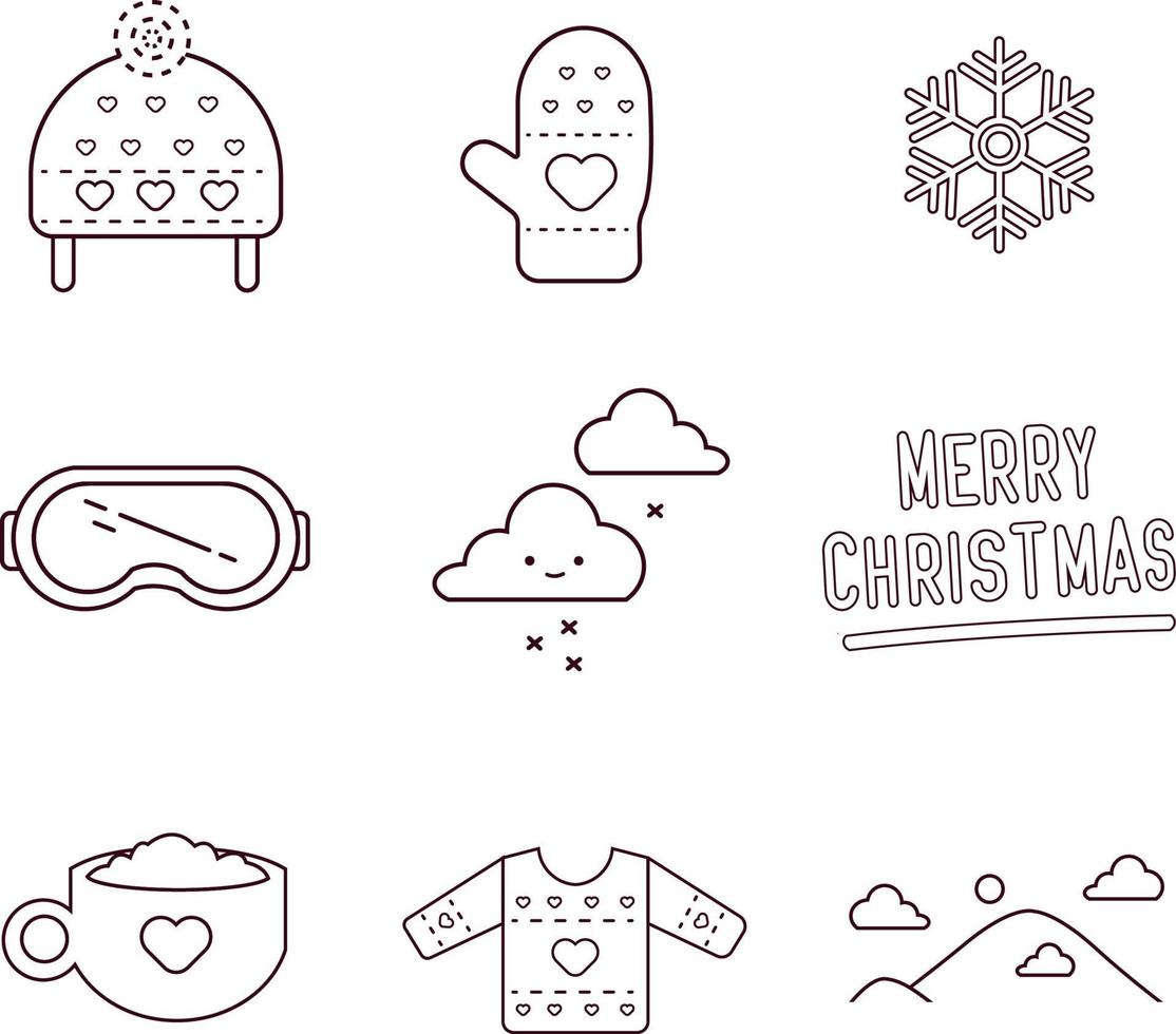 9 vector linear Winter Time icons