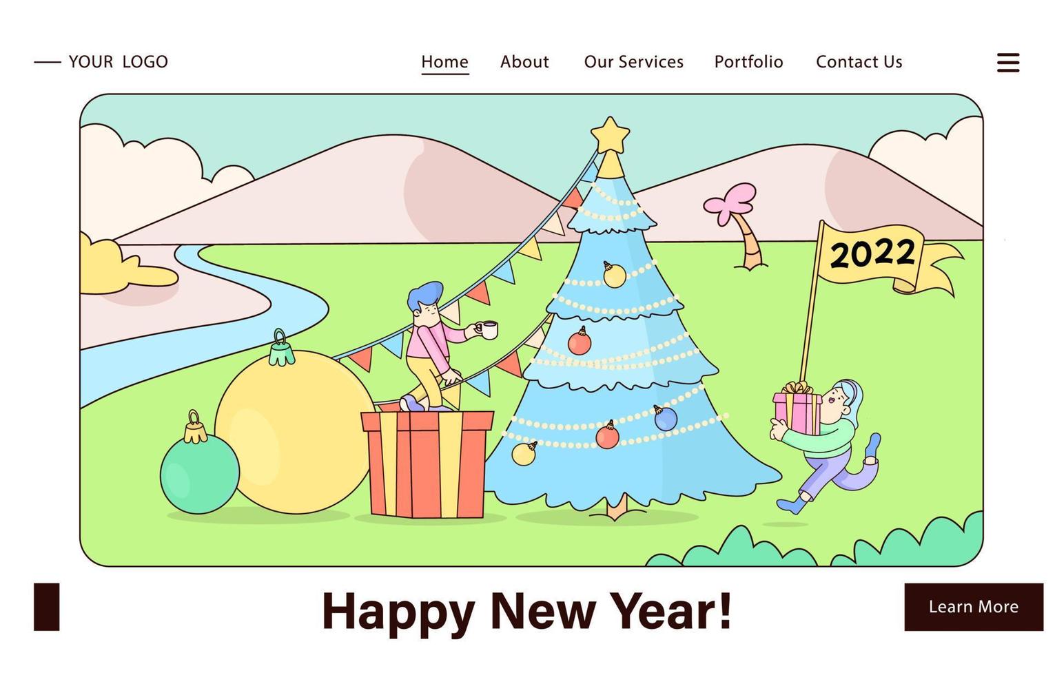 Flat illustration website layout celebrate new year vector