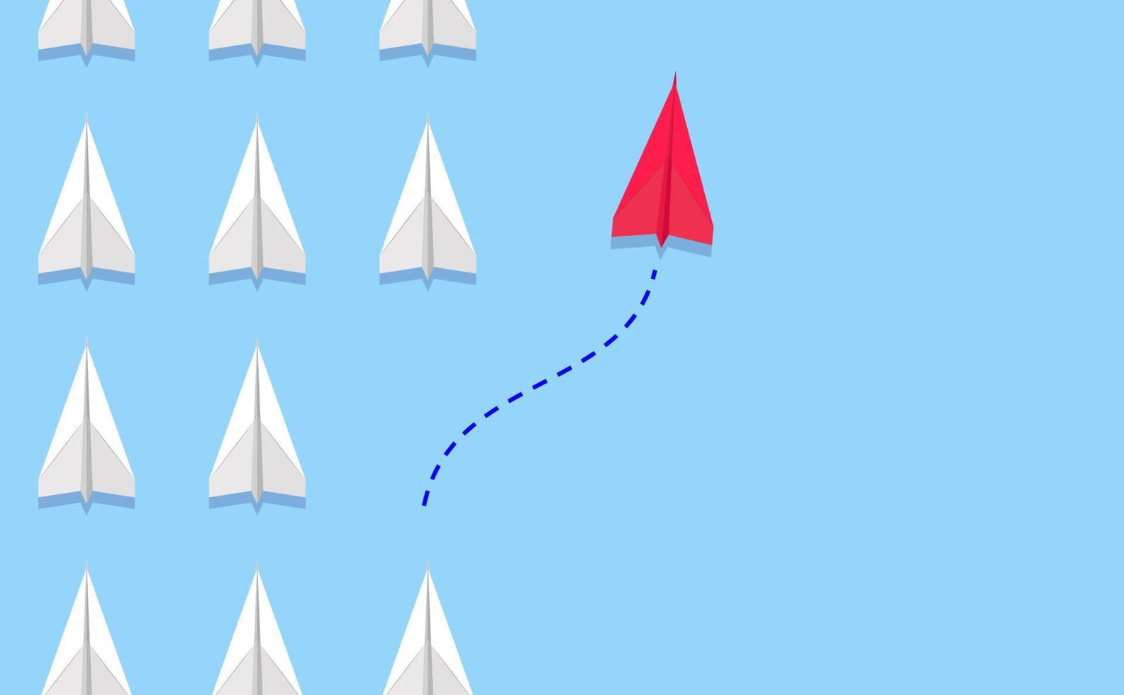 Different thinking, Courage to risk. leadership concept. Red paper plane changing direction from the group. Flat vector illustrations