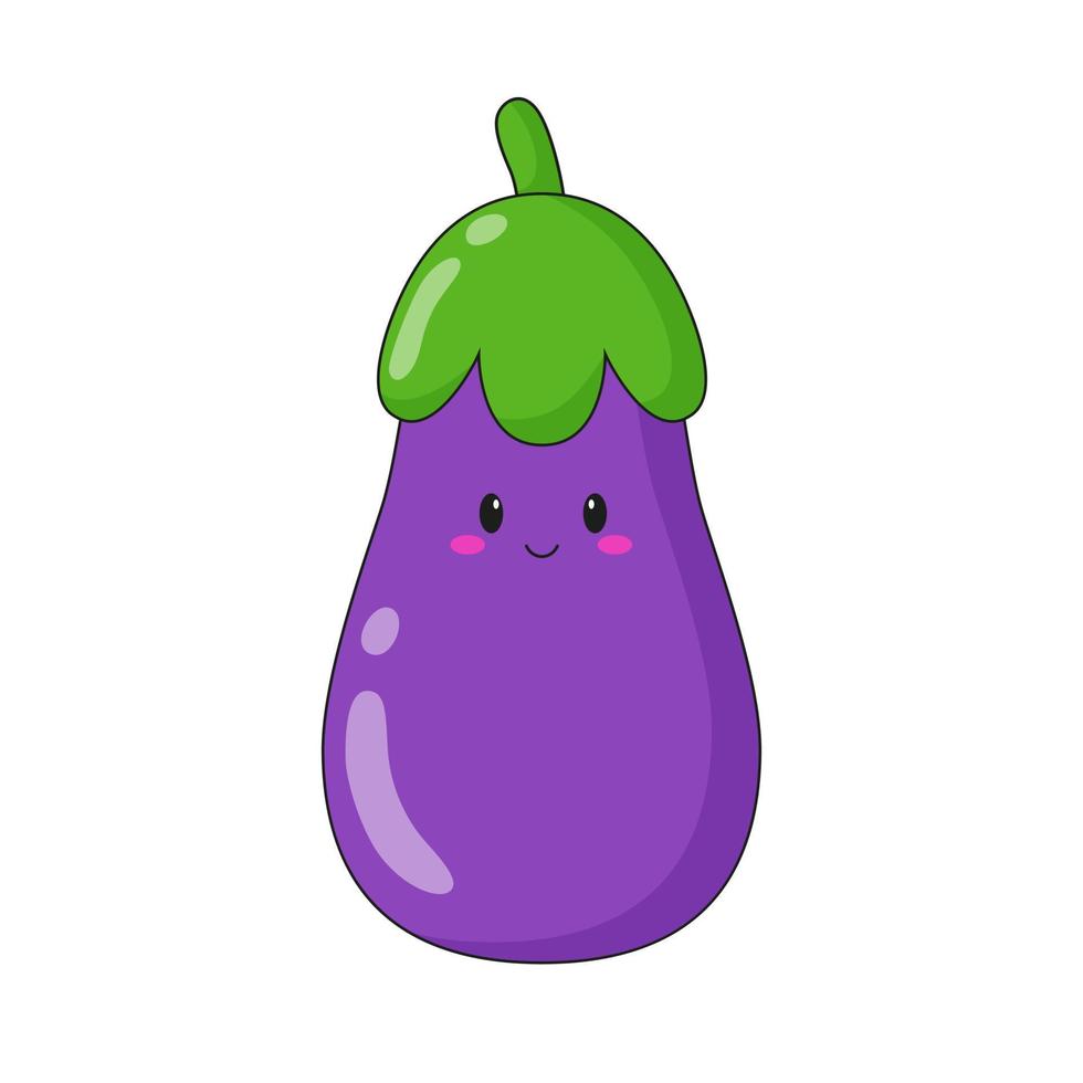 Cute kawaii eggplant character. Flat cartoon illustration, icon, logo, sticker isolated on white background. vector