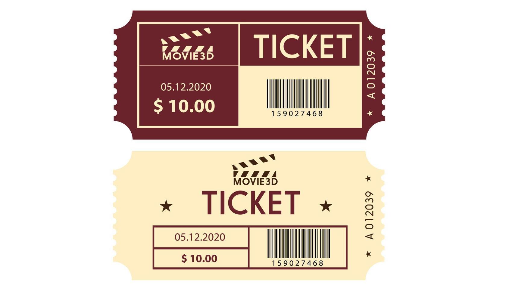 Two cinema vector tickets isolated on white background. Realistic front view illustration.