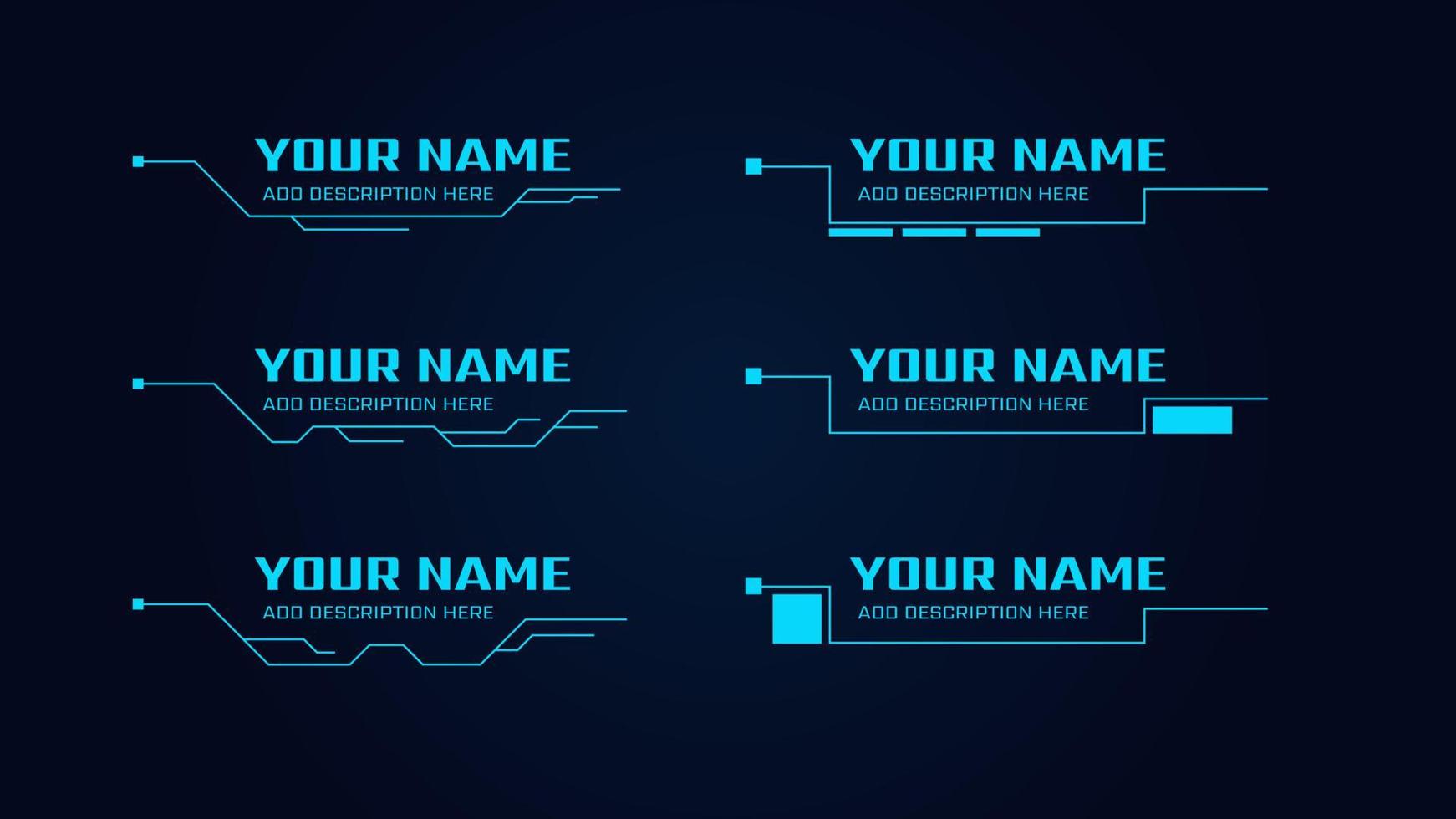 Digital callouts titles. Set of HUD futuristic sci fi frame template. Layout element for web, brochure Modern banners of lower third for presentation isolated on dark background. vector illustration