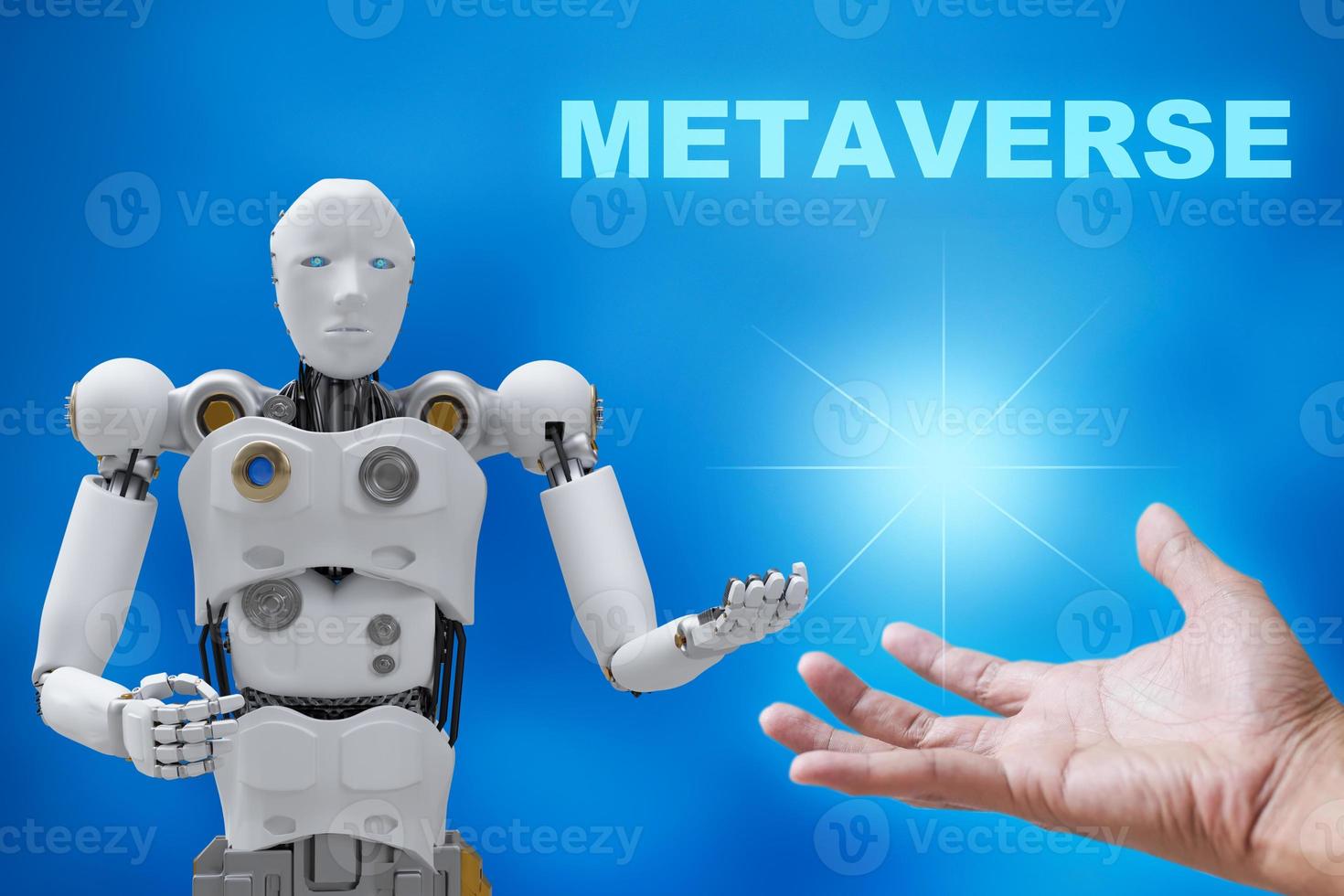 Robot community metaverse for VR avatar reality game virtual reality of people blockchain connect technology investment, business lifestyle photo