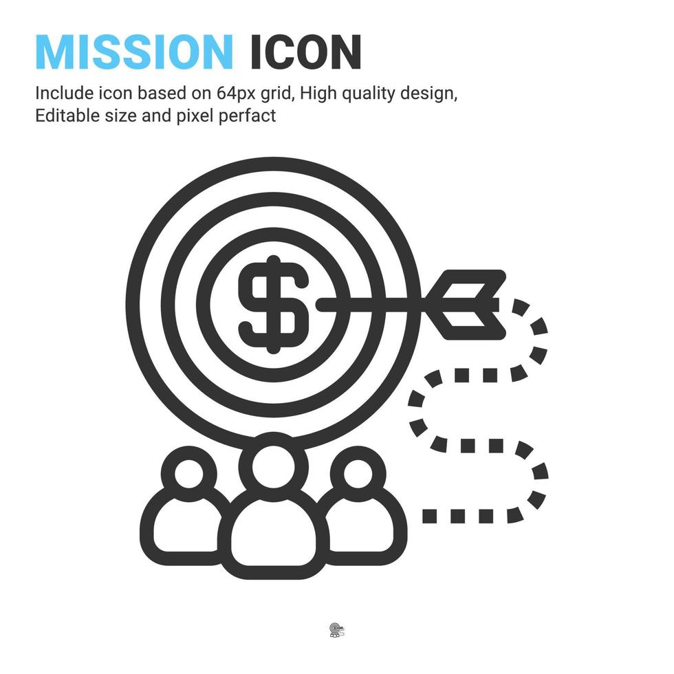 Mission icon vector with outline style isolated on white background. Vector illustration target, goals sign symbol icon concept for business, finance, industry, company, apps, web and project