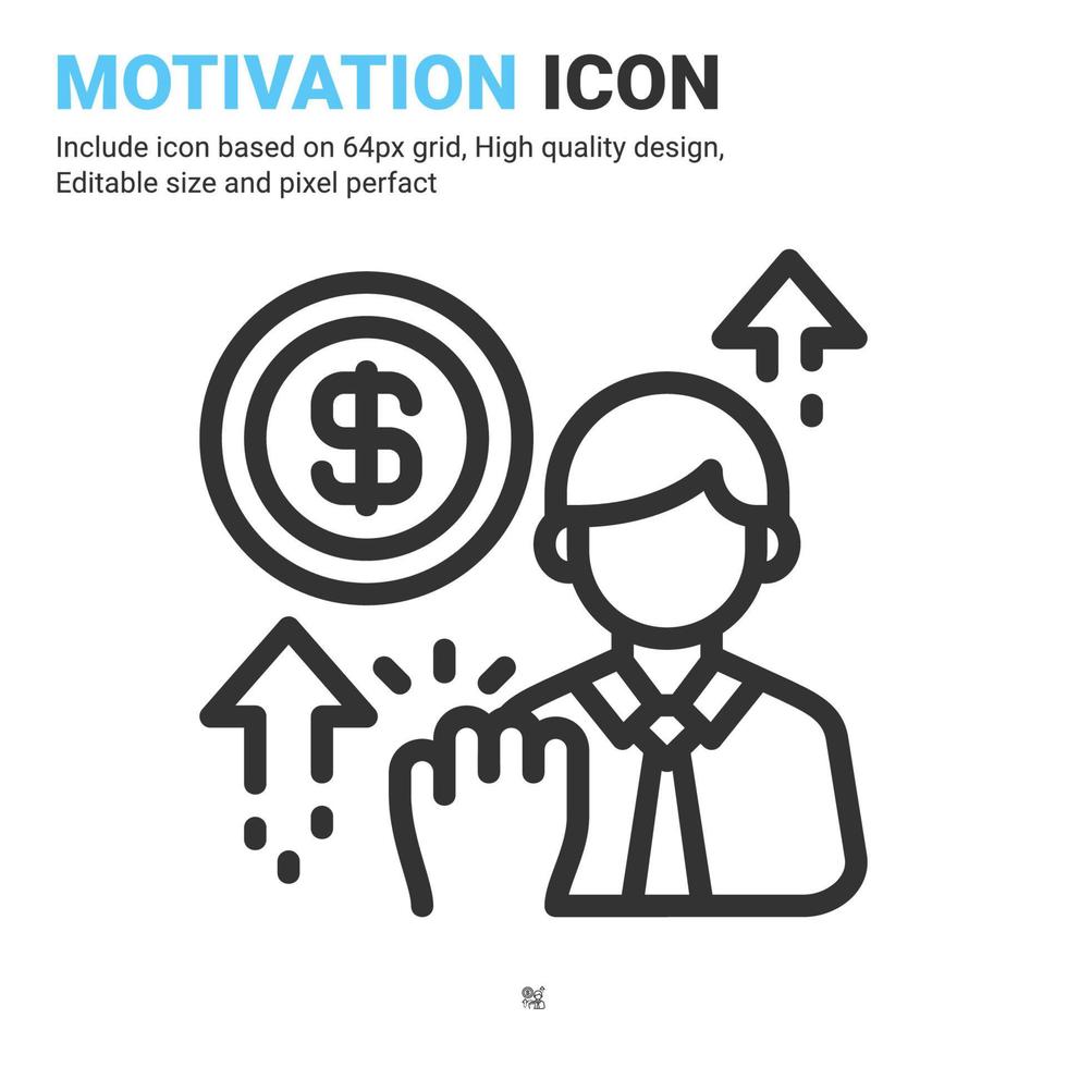 Motivation icon vector with outline style isolated on white background. Vector illustration goals, spirit sign symbol icon concept for business, finance, industry, company, apps, web and project