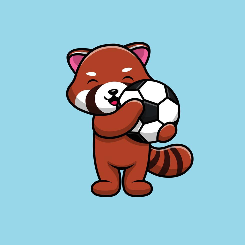 Cute Red Panda Holding Soccer Ball Vector Icon Illustration