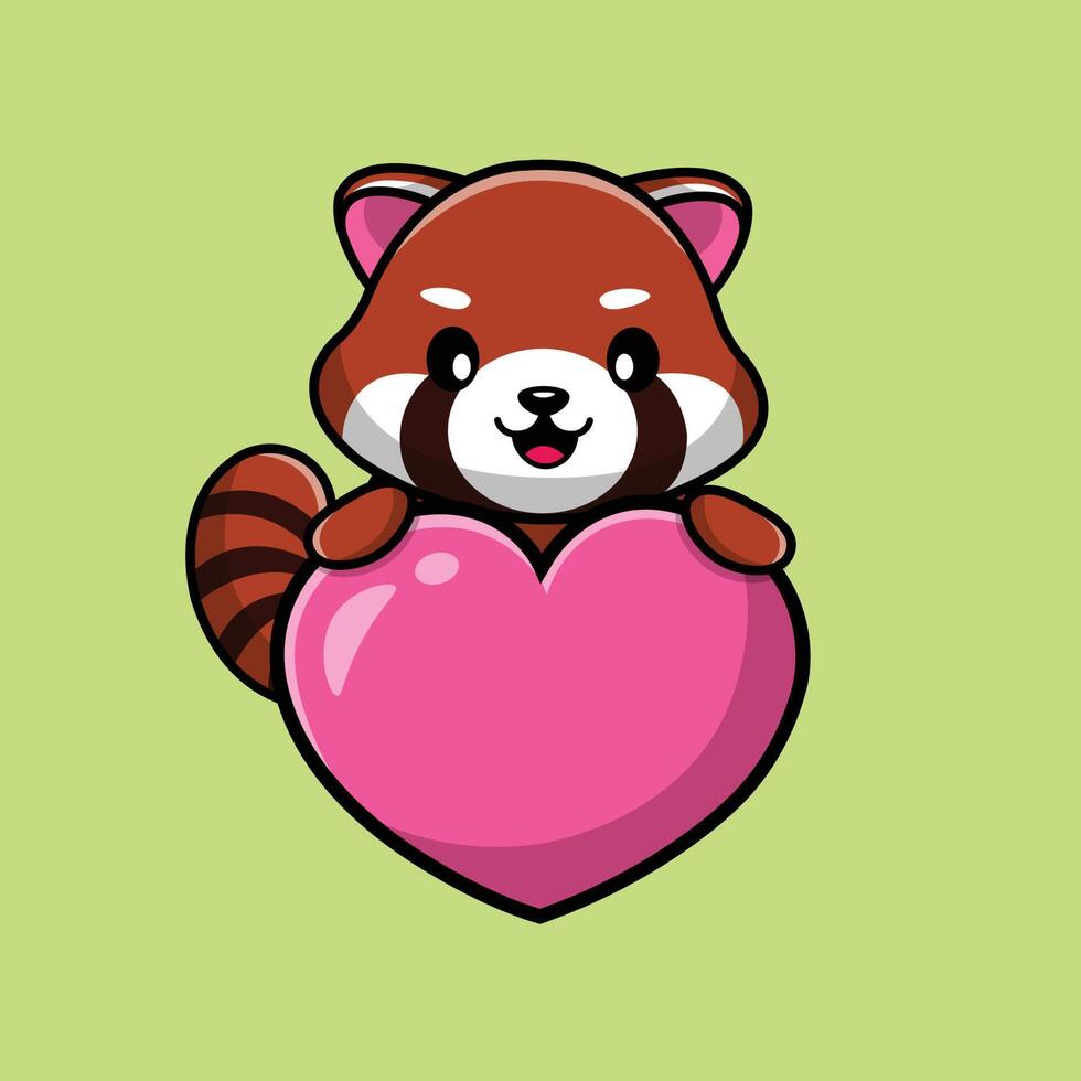 Ilustración de icono de vector de dibujos animados lindo amor panda rojo