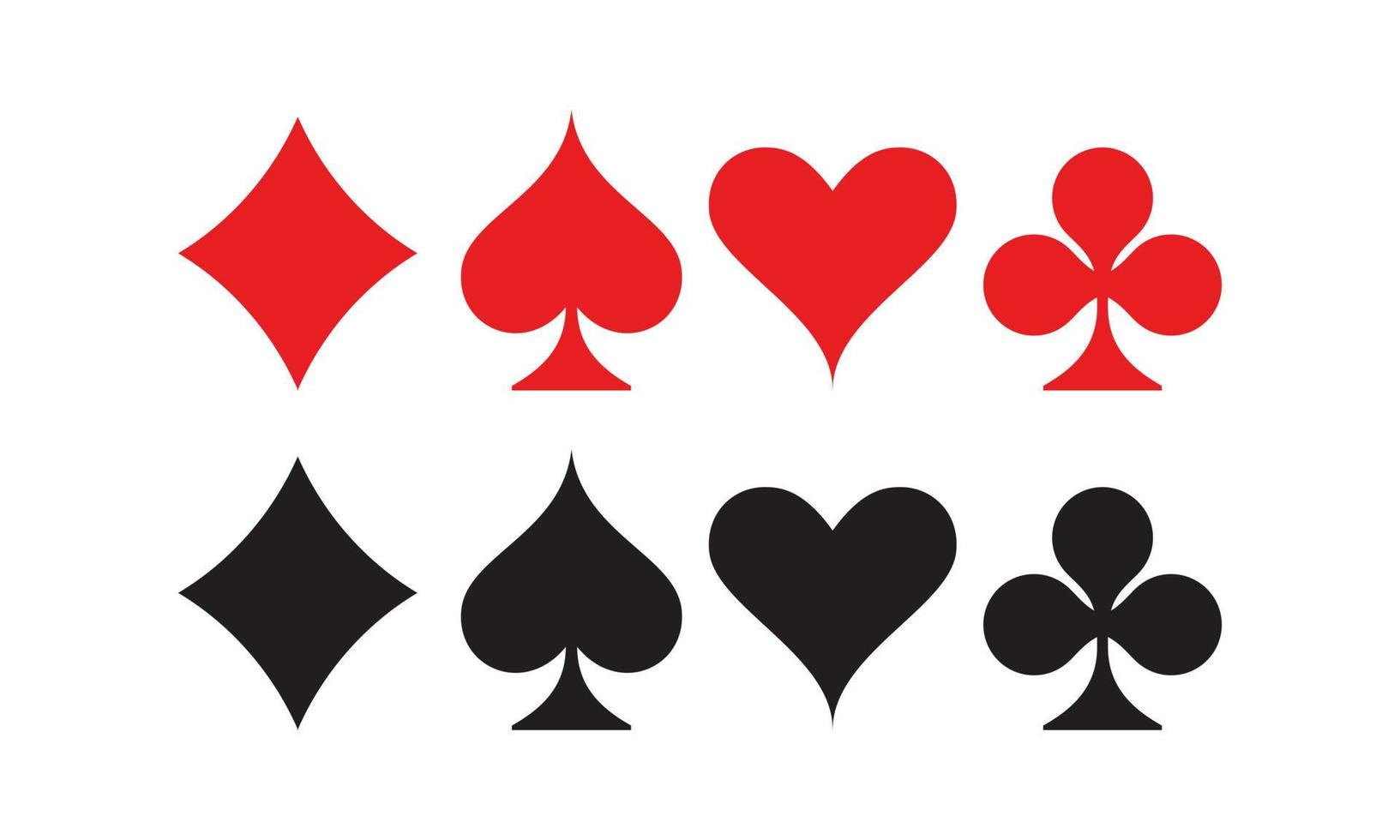 Flat vector illustration of playing card symbol set. Suitable for design element of playing card game. Symbol of diamond, spade, heart, and club icon in black and red.