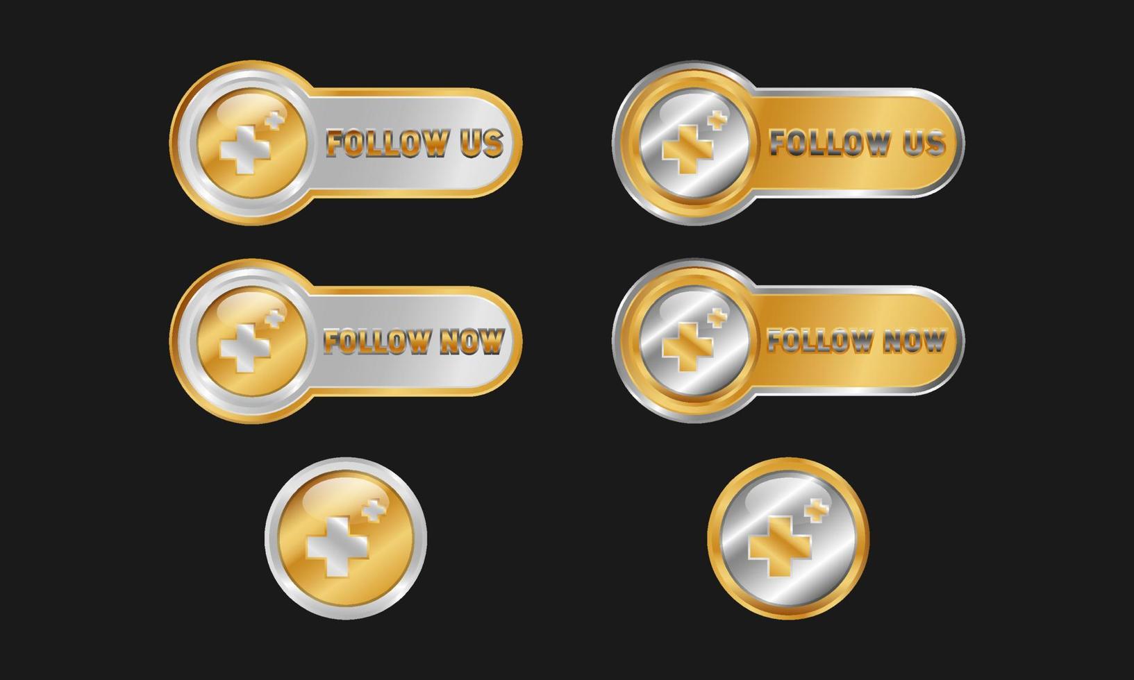 Follow Gold Button. Follow us with a glossy effect symbol. Premium and luxury icon template vector