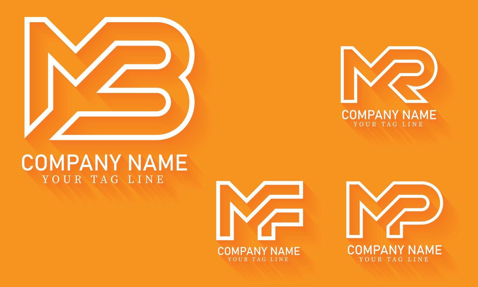 mb, mr, mf, mp, diseño de logotipo de letra de contorno vector