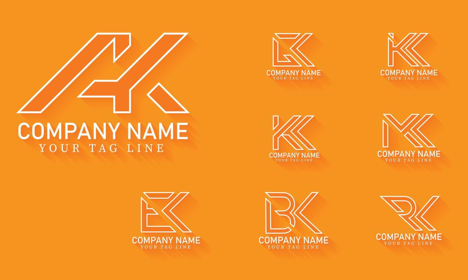 ak, bk, ck, ek, gk, kk, mk, rk letter outline logo design vector