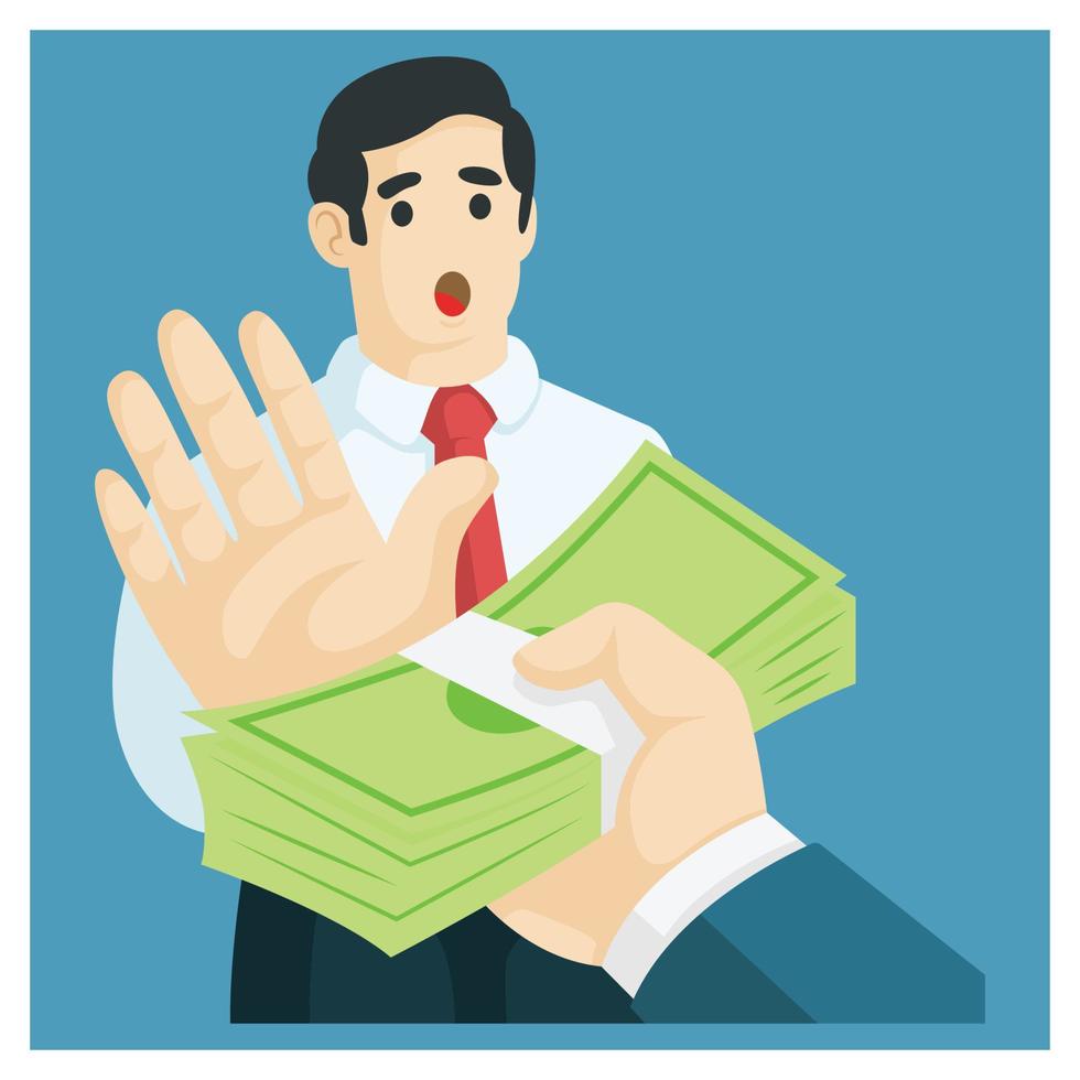 hand giving money,right hand tearing sacks to take money. while others receive money in big sacks. anti corruption. flat vector illustration