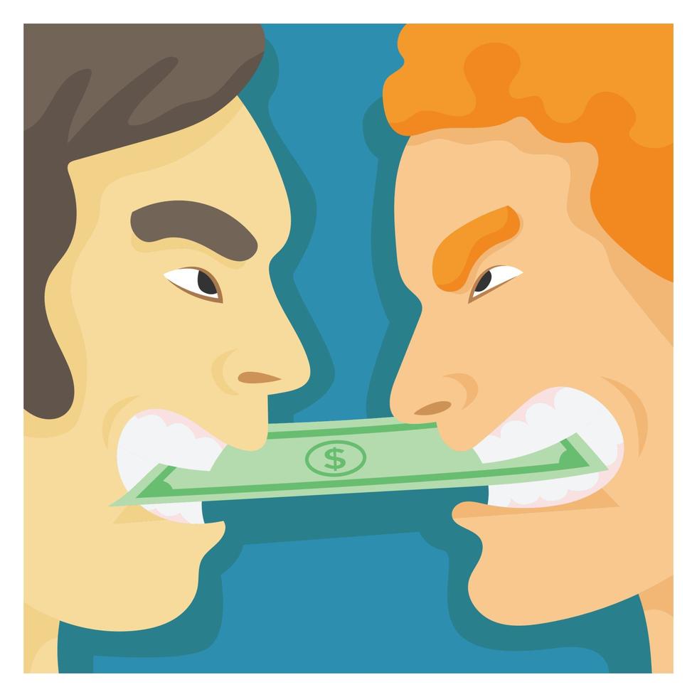 two man bite money anti corruption flat vector illustration