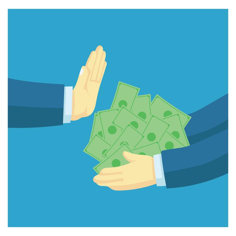 business man refuses to give money. say no to corruption. anti corruption flat vector illustration