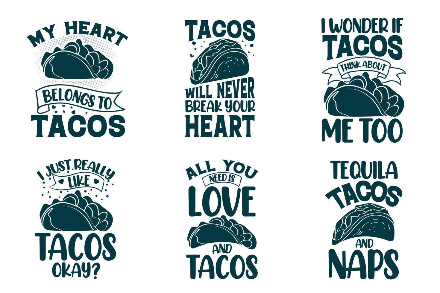 Tacos t shirt quotes design bundle vector