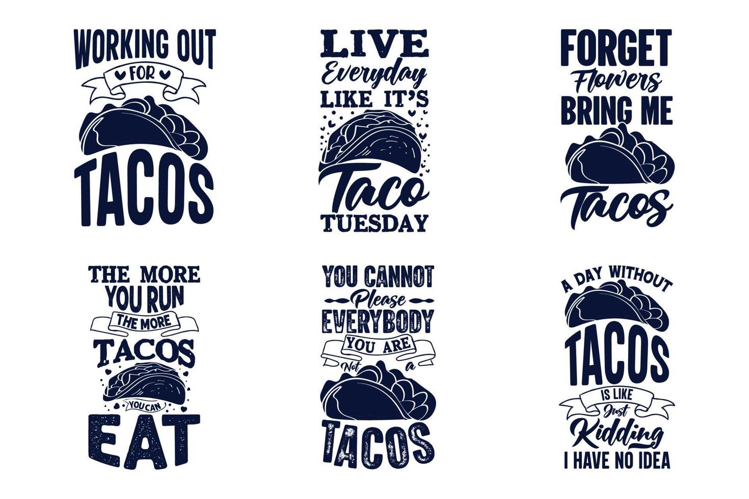 Tacos typography lettering t shirt design set with tacos graphics illustrations design vector