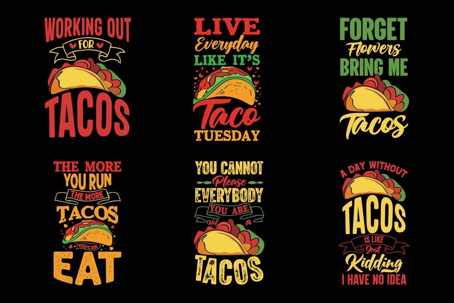 Tacos t shirt quotes design bundle vector