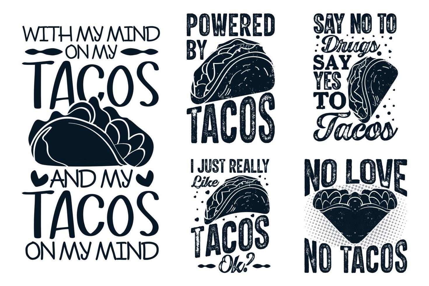 Tacos typography lettering t shirt design set with tacos graphics illustrations design vector