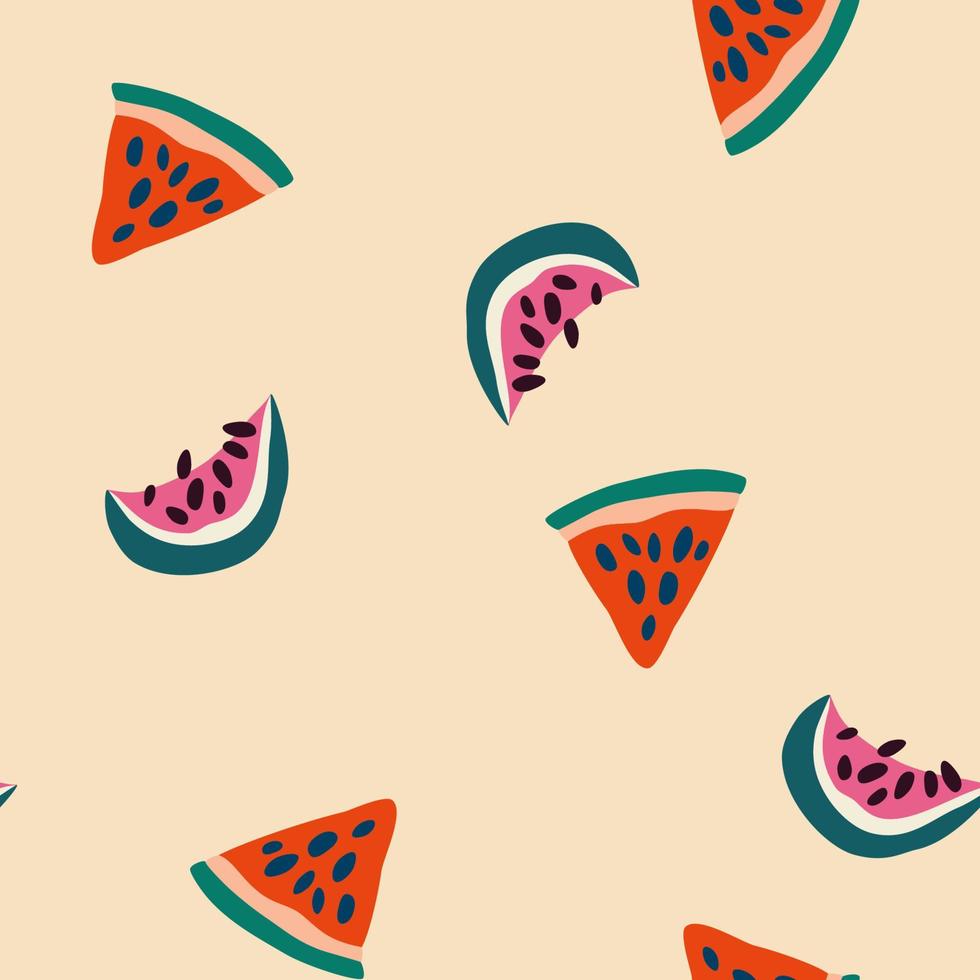 Watermelons seamless pattern. Fruits background. Perfect for printing on packaging paper, postcard, poster, banner, clothing. Cartoon Vector illustration.