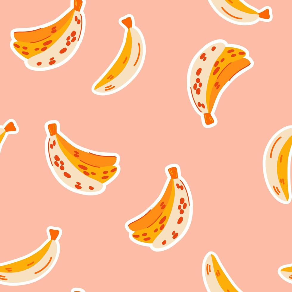 Bananas seamless pattern. Tasty fruits. Paper cut sticker style. Modern abstract design for paper, cover, fabric, interior decor. Cartoon Vector illustration.