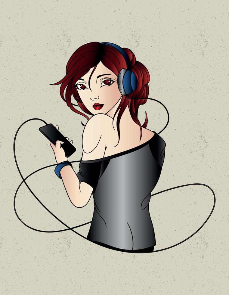 chica con auriculares vector