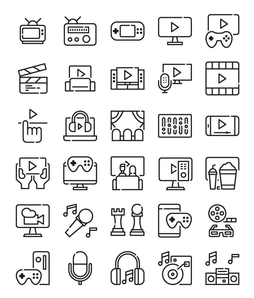 conjunto de icono de línea simple de entretenimiento vector