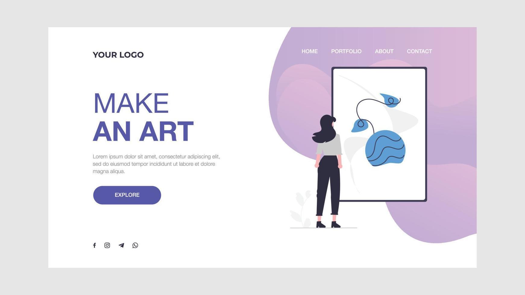 Landing page template design of artist website vector