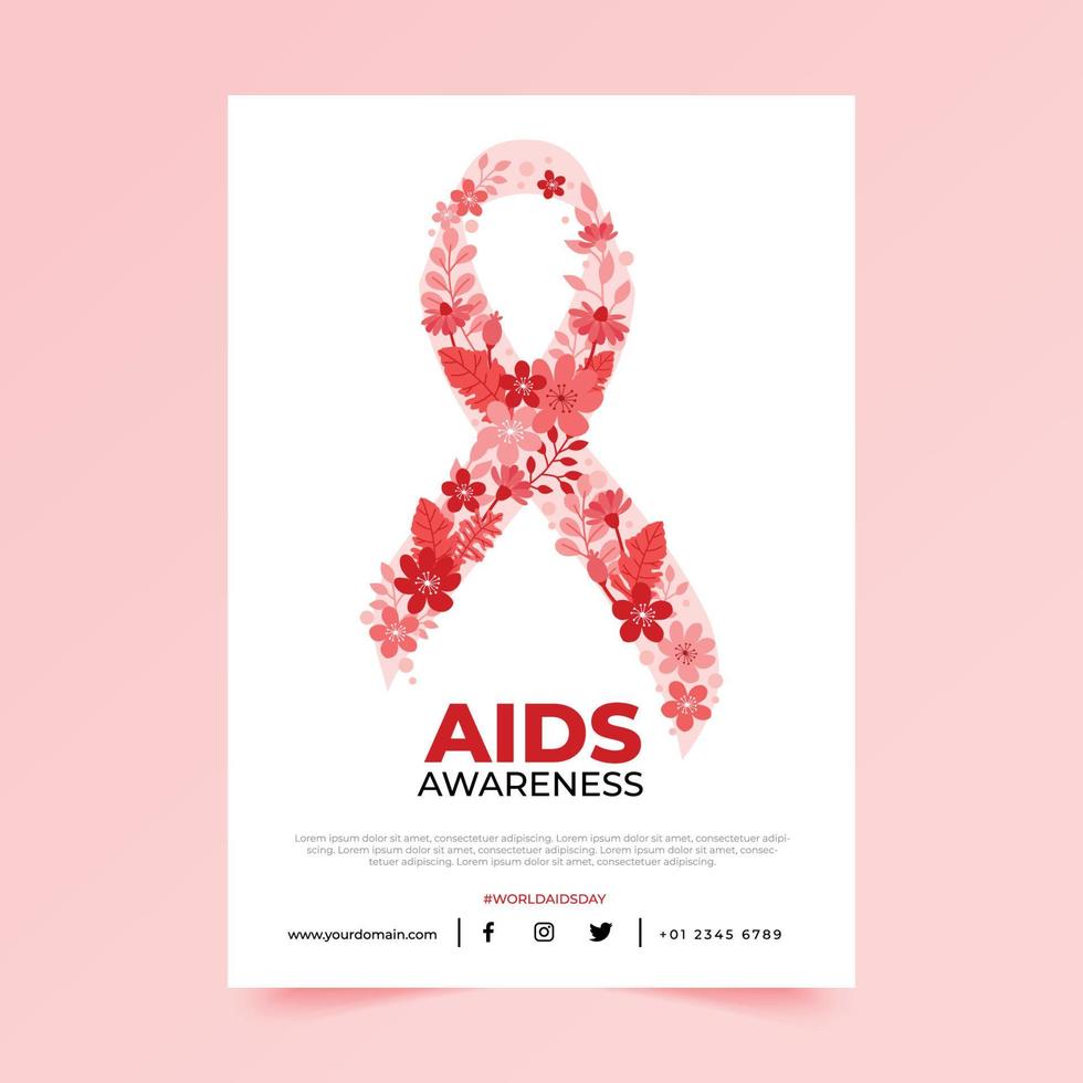 AIDS Awareness Poster with Floral Arranged as Red Ribbon vector