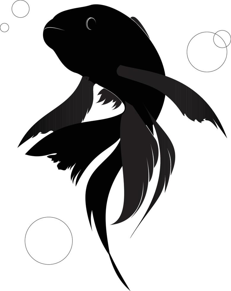 Ornamental fish with twisted fins in black color vector