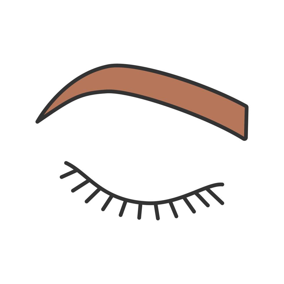 Closed woman eye color icon. Before eyelash extension. Soft angled eyebrows. Brows shaping. Microblading, tattooing. Isolated vector illustration