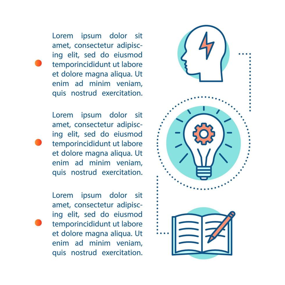 Thinking article page vector template. Solution searching. Solve problem. Brainstorming. Brochure, magazine, booklet design element. Idea generation. Print design. Concept illustration with text space