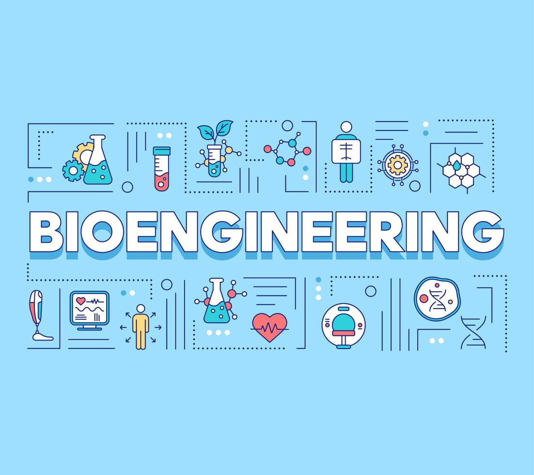 Bioengineering word concepts banner. Biotechnology. Molecular biology, biomedical engineering. Presentation, website. Isolated lettering typography idea with linear icons. Vector outline illustration