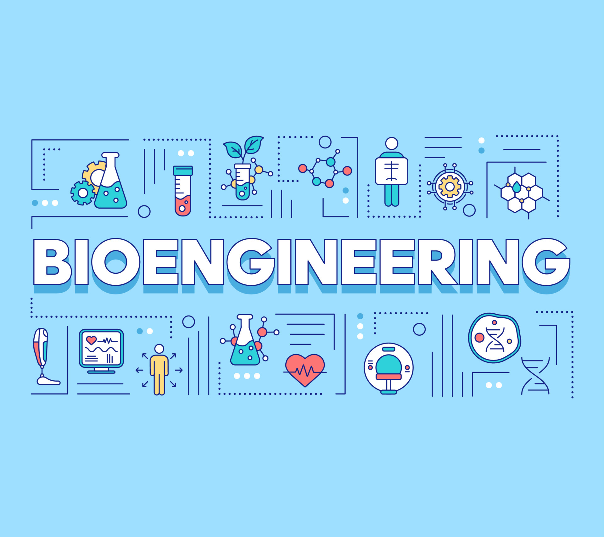 Bioengineering word concepts banner. Biotechnology. Molecular biology
