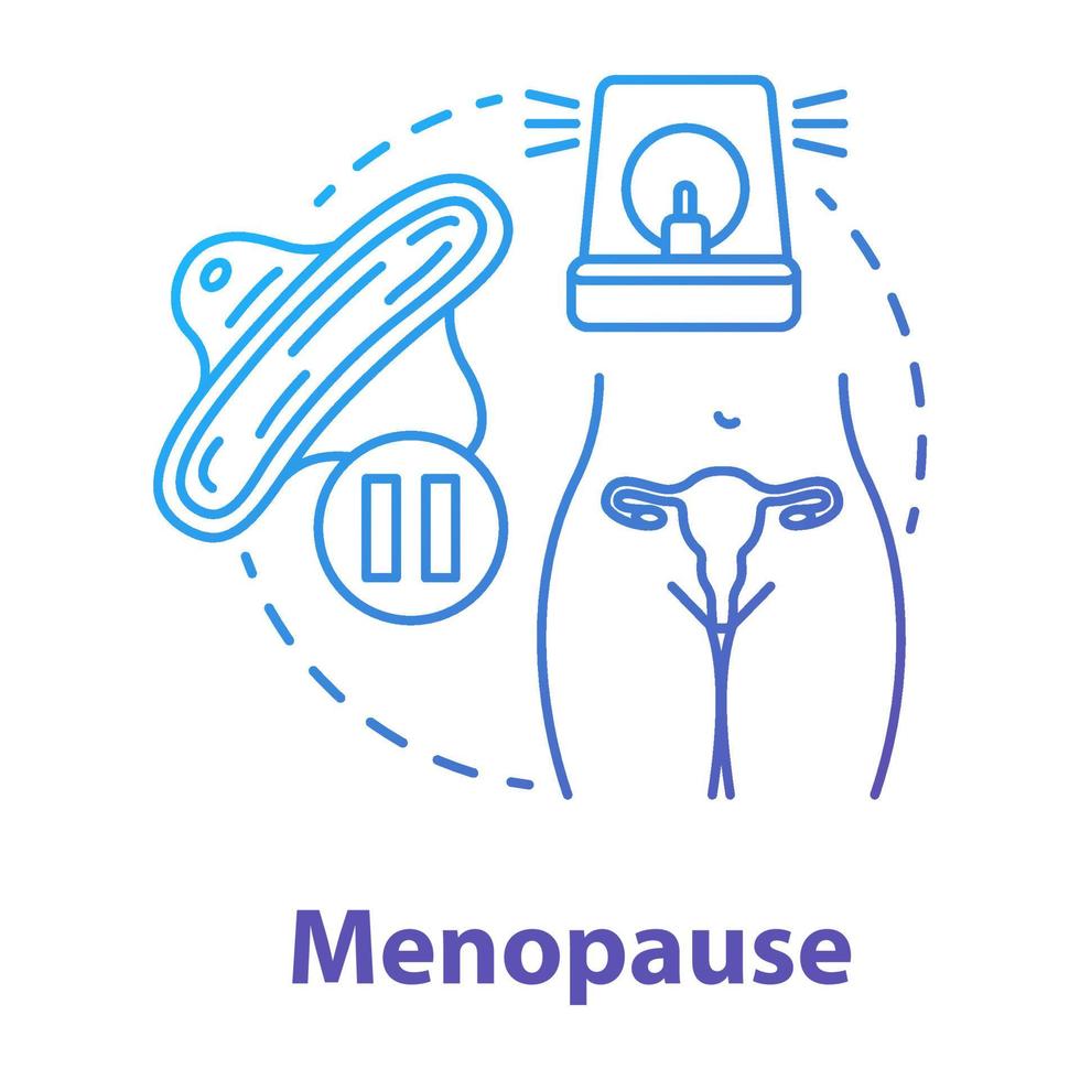 Menopause blue gradient concept icon. Climacteric idea thin line illustration. Fertility, women health, gynecology. Reproductive system. Menstrual hygiene products. Vector isolated outline drawing