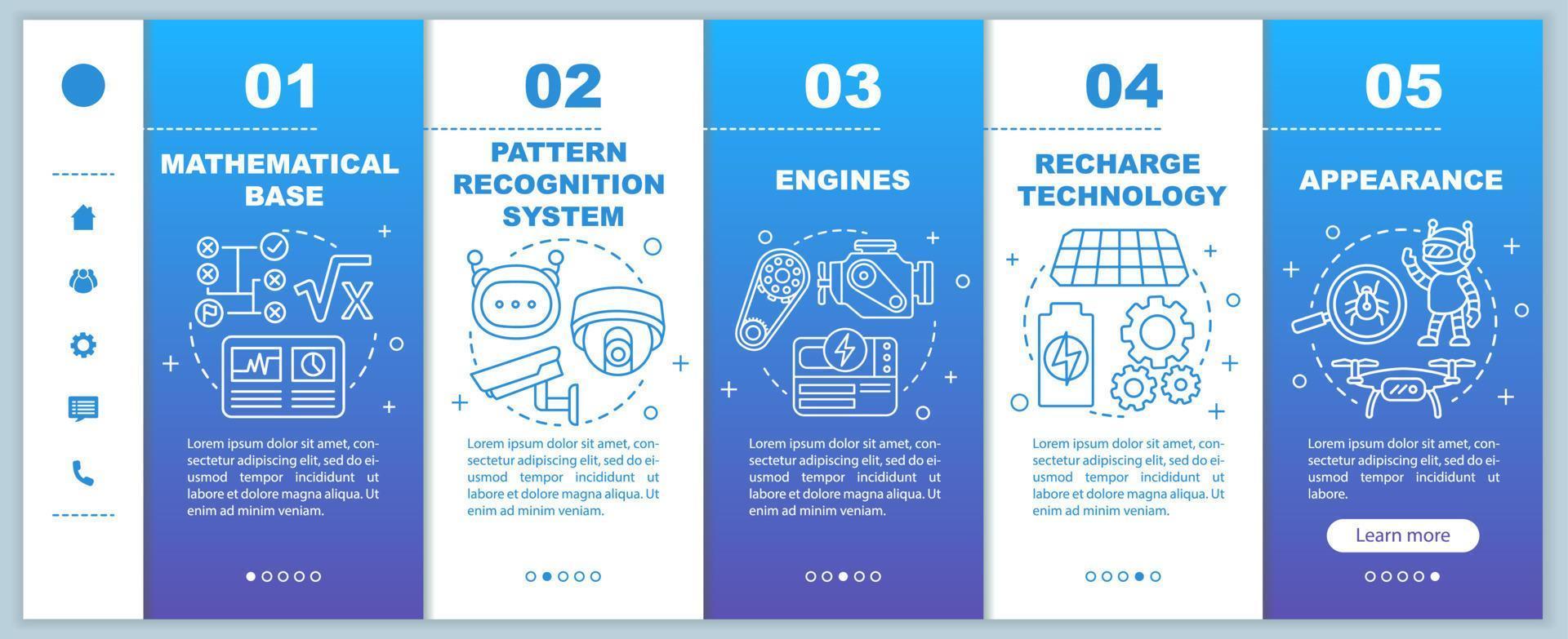 Technology in robotics onboarding mobile web pages vector template. Automation. Responsive smartphone website interface idea with linear illustrations. Webpage walkthrough step screens. Color concept