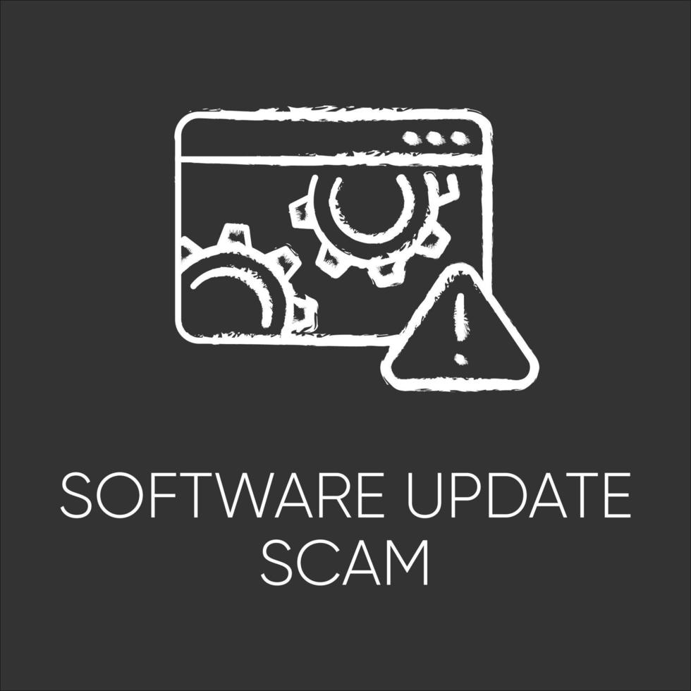 Software update scam chalk icon. Fake system, program upgrade. Malware. Deceptive pop-up ad. Financial fraud. Malicious practice. Fraudulent scheme. Isolated vector chalkboard illustration