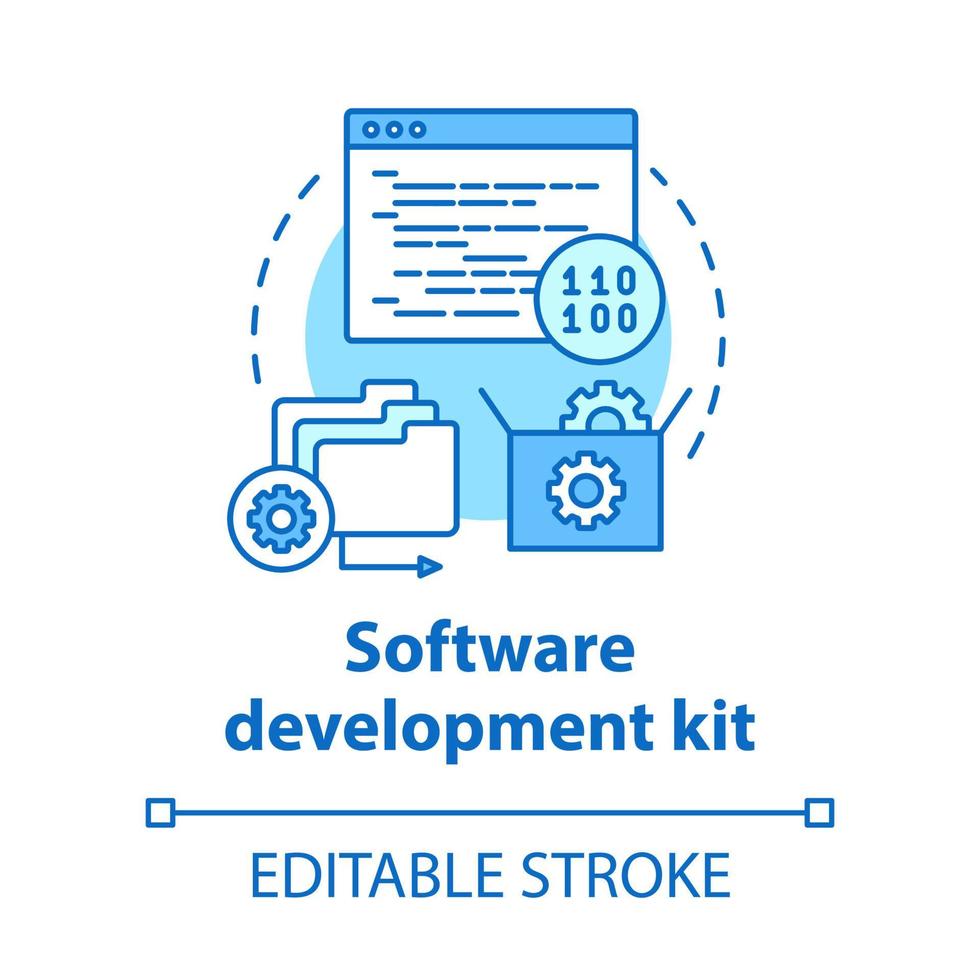 Software development kit concept icon. Tools for coding idea thin line illustration. Mobile device programming. Application management. Vector isolated outline drawing. Editable stroke
