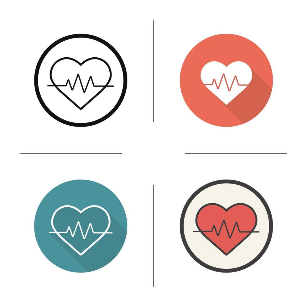 Heartbeat icon. Flat design, linear and color styles. Electrocardiogram. Cardiology symbol. Heart pulse analysis isolated vector illustrations