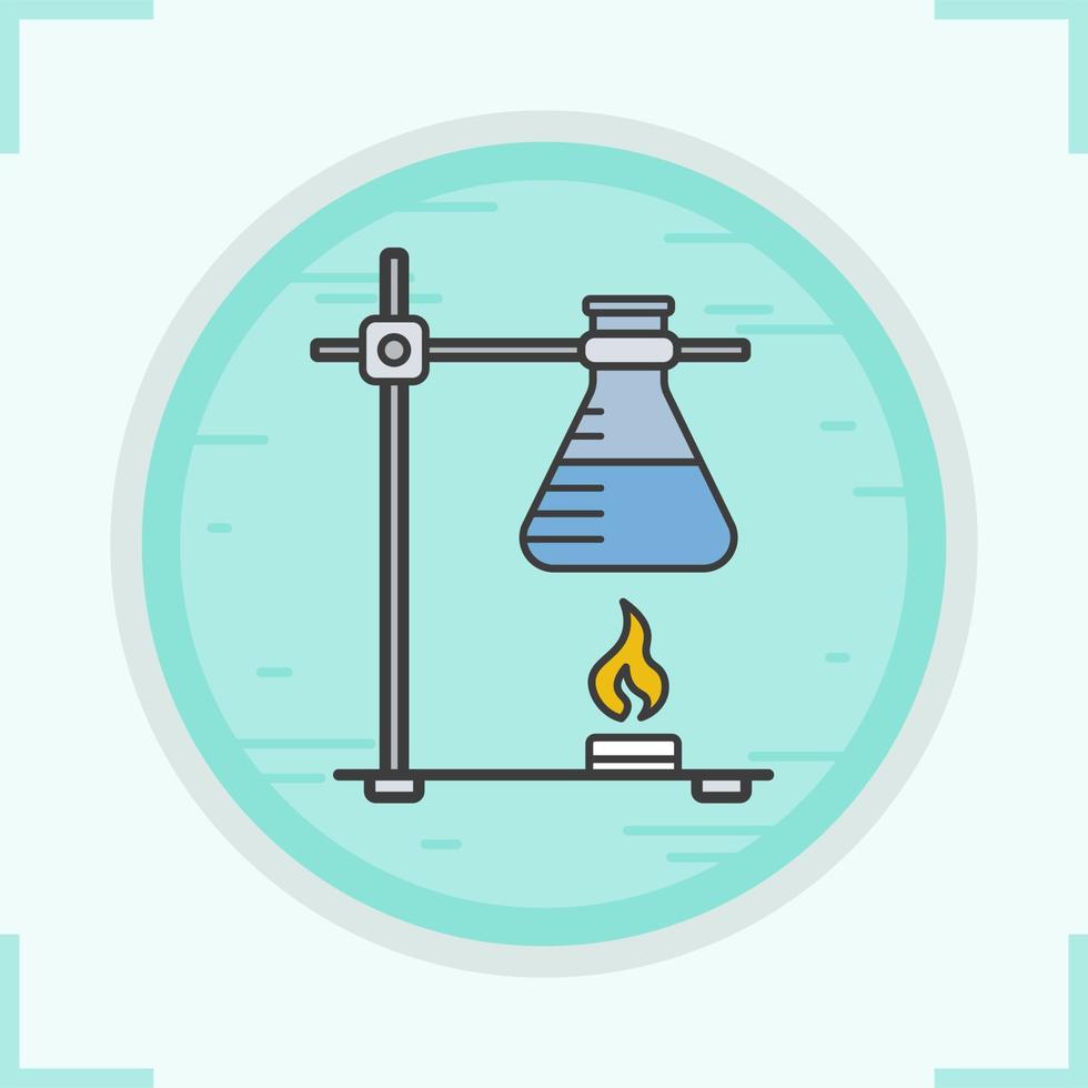 Ring stand with flask color icon. Chemical experiment. Vector isolated illustration