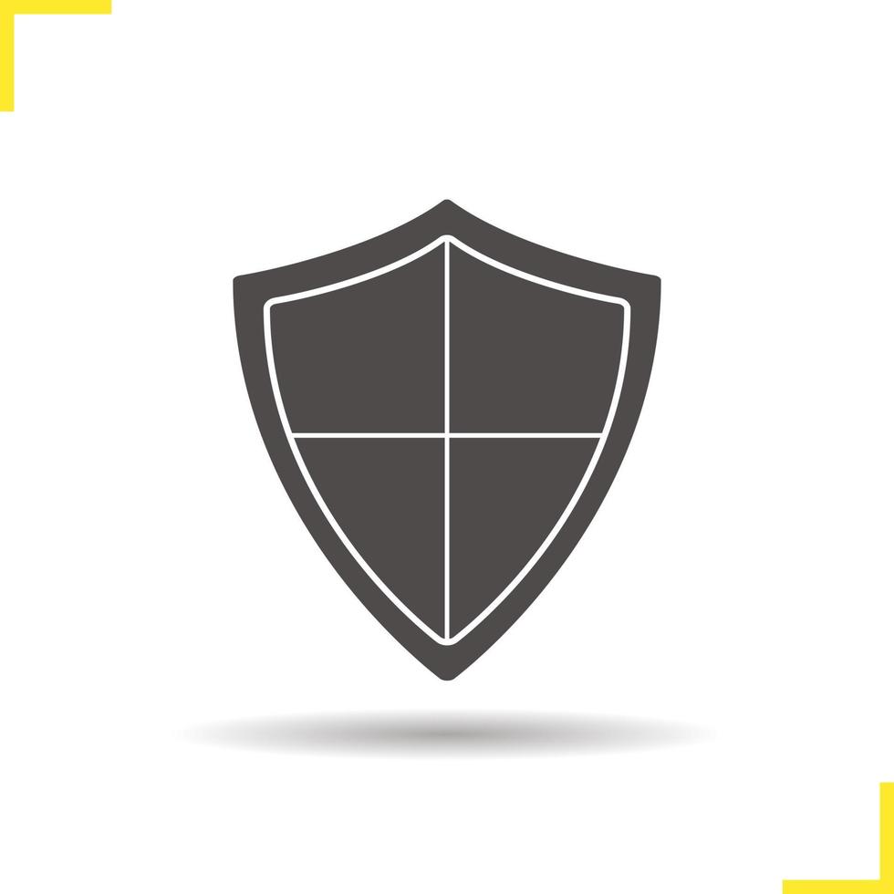 Shield icon. Negative space. Drop shadow silhouette symbol. Protection, security, defence, guard, armour and safety emblem. Vector isolated illustration